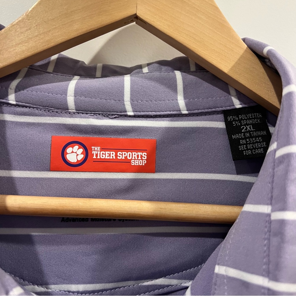 Clemson University Striped Purple Polo Shirt Men’s 2X Embroidered Golf Perform - Picture 4 of 5